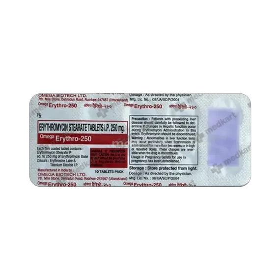 erythro 250mg tablet 10's